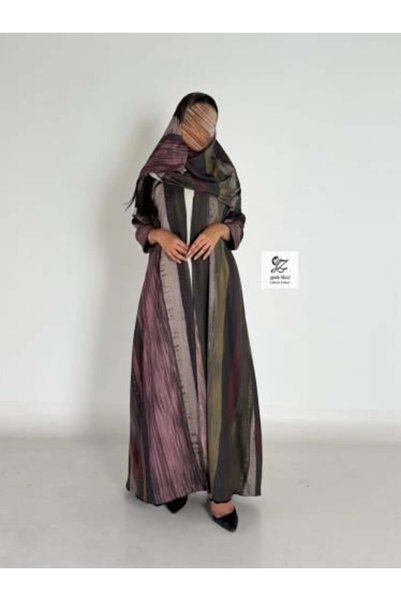 L'Aire Double-faced chiffon summer abaya with printed flared chiffon fabric
