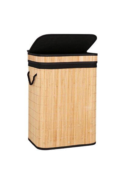 MyOfficeShop Coș de rufe din bambus cu capac, sac detașabil, volum 72L, 42x33...