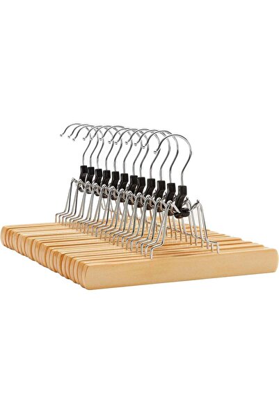SONGMICS Set de 12 umerașe din lemn pentru pantaloni, cu cârlig rotativ anti-...