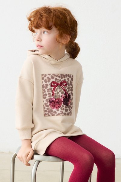 MAYORAL Girl Child 3-9 Years Old Fleece Hooded Long Sweatshirt Cream