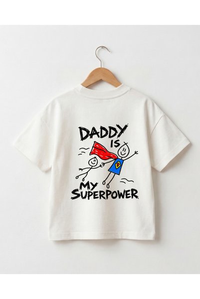 babytex تي شيرت للأطفال مطبوع من الأمام والخلف من Dad Is My Superpower، مصنوع من القطن للجنسين