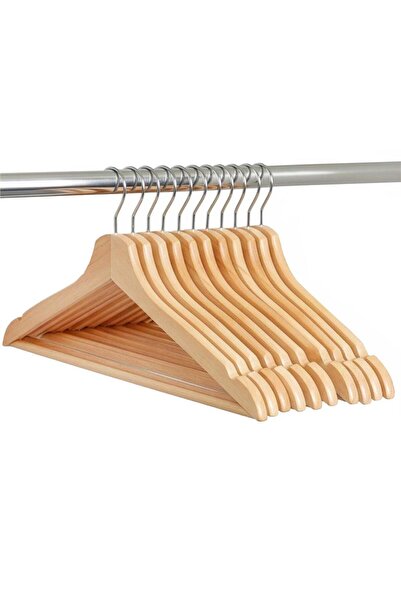 MyOfficeShop Set de 10 umerașe din lemn cu cârlig rotativ cromat, formă ergon...