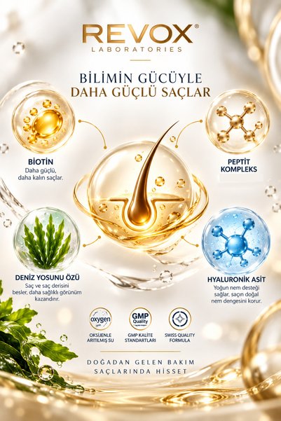 Revox Biotin Protein Premium Şampuan 400 ml – Biotin B7, Peptit Kompleks, Hyaluronik Asit ve Deniz Yosunu Özlü