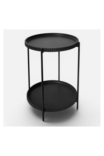 OEM Măsuță Auxiliară Neagră Ø42x52 cm, 2 Niveluri, Cadru Metalic și Lemn – De...