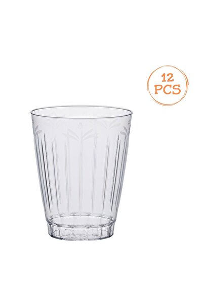 OEM Set Pahare Rotunde din Plastic Transparent cu Model Floral 300 ml - 12 buc.