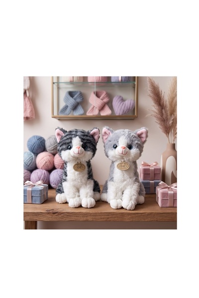 HEDİYEVİM Çizgili Oturan Asil Kedi Peluş 30CM