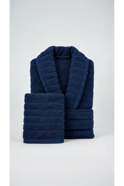 TEOHOMELİNENS Şalyaka Unisex Luxury Bathrobe, Size S/M, 420 Gsm, 12/1 Ring Compact Combed Cotton Yarn, Wave Pattern