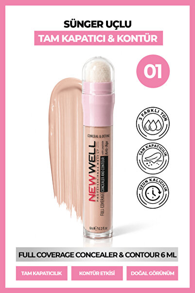 New Well Full Coverage Concealer & Contour Sünger Uçlu Kapatıcı & Kontür 01 6 ml
