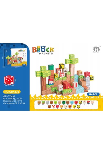 NO BRAND Set de cuburi, blocuri magnetice 84 piese.