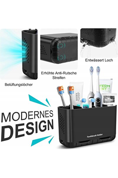 NO BRAND Suport pentru periuțe de dinți negru, elegant, organizator de baie m...