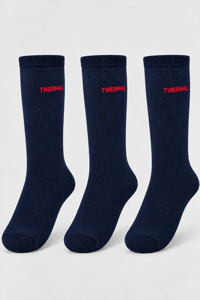 aw adawhite 3 Pack Navy Blue Thermal Towel Thick Men's Socks