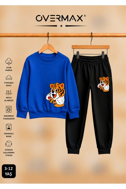 OVERMAX Baby Tiger Printed Children's Crew Neck Sweatshirt Set – Ages 3-12