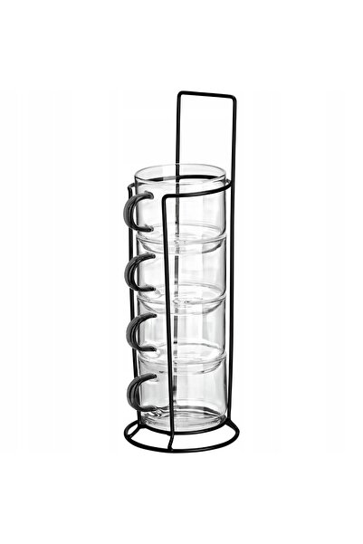 estia SET DE 4 CĂNI DE STICLĂ în suport pentru cafea și ceai, 210 ml, cu MÂNE...