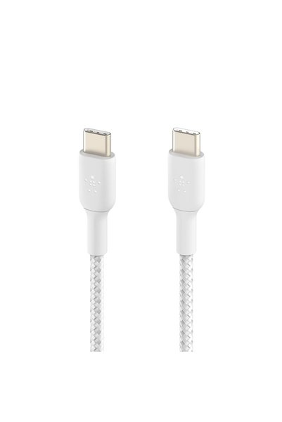 Belkin كابل USB-C إلى USB-C مضفر للشحن السريع لهواتف آيفون 15، آيفون 15 برو، آيفون 15 برو ماكس، آيفون 15 بلس، جالاكسي S24، S23، نوت 10، نوت 9، بيكسل 8، 7، آيباد برو وغيرها - أبيض - 1 متر