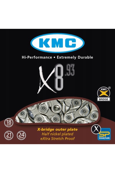 KMC Lanț de bicicletă ranforsat X8.93, nichelat, 116 zale, pentru 6, 7, 8 vit...