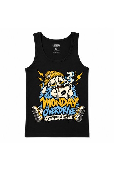Rabona Fashion قميص بدون أكمام مطبوع عليه Monday Overdrive Caffeine & Lo-Fi S...