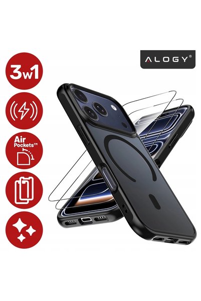 ALOGY Set 3-în-1: husă hibridă MagSafe + 2 sticle de sticlă temperată pentru ...