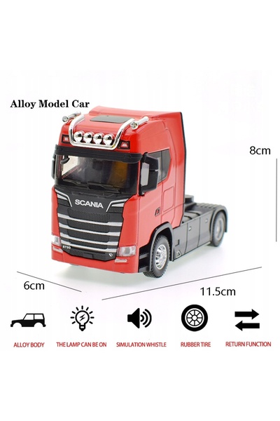 NO BRAND Camion metalic Scania V8 R730, cap tractor, cu două axe, roșu