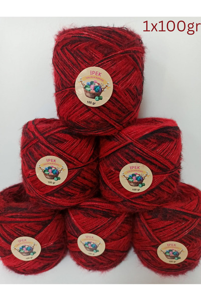 İPEK YÜN İPLİK DÜNYASI Tavşan Tüyü Örgü İpi (Siyah,Angora Kırmızı) 100gr