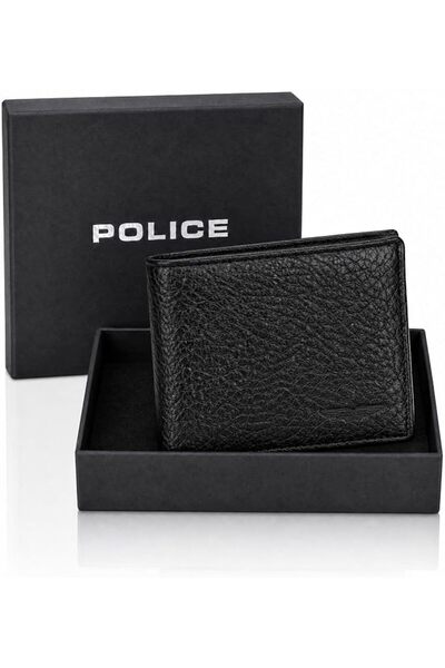 Police Edging Men's Faux Leather Wallet, Black Textured Bifold Wallet with 8 ...