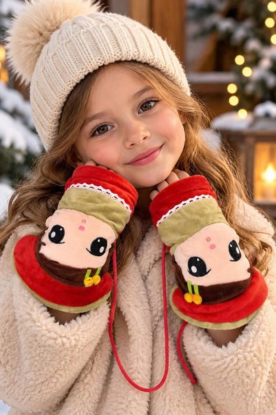 Kokoş Mixed Color Figured Girls' Gloves