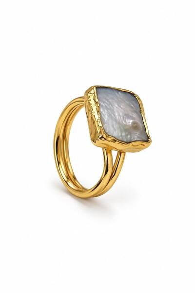 New Obsessions Square Baroque Pearl Adjustable Gold Ring