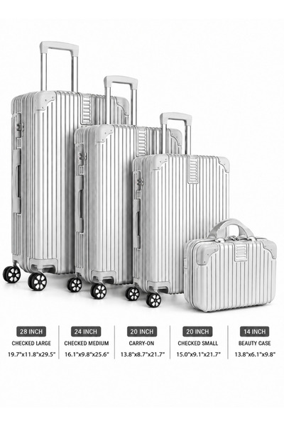 OHAHO Luggage Set 4-piece (14/20/24/28)" Suitcases with Universal Wheels PC+A...