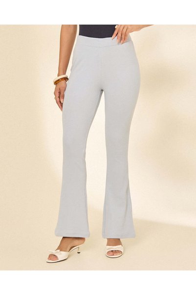 REDTAG Women Grey Ribbed Flared Leggings