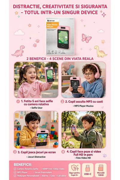 OEM DENVER KMP-284RO KIDS MEDIA PLAYER ROZ - 2.8" IPS TOUCH + CAMERA ROTATIVA