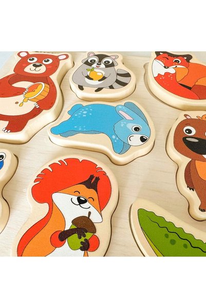 NO BRAND Puzzle din lemn cu forme de animale, tip jigsaw, pentru învățarea co...