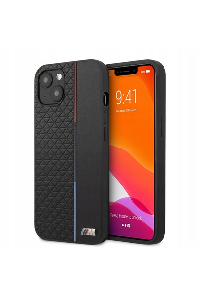BMW Husă rigidă pentru iPhone 13 14 15 6,1 inci, Colecția M, Triunghiuri, Negru