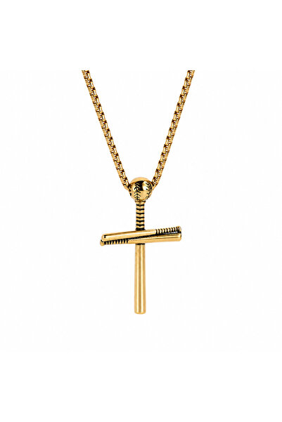 YVA Jewelry Lanț cu pandantiv pentru bărbați, din inox placat cu aur, waterpr...