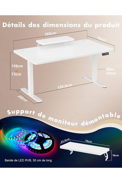 NO BRAND Birou electric reglabil pe înălțime cu raft pentru monitor 160x70CM,...