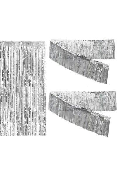 GENERAL 3Pcs Silver Tinsel Fringe Curtain Set, 1Pcs 1×2m Metallic Foil Stream...