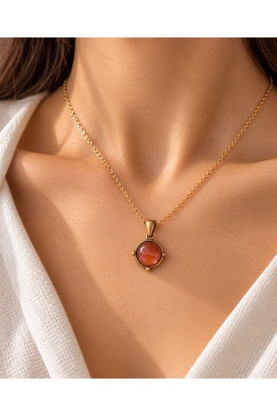 naturel glow Natural Agate Stone Pendant Necklace Women's Necklace with Bronz...