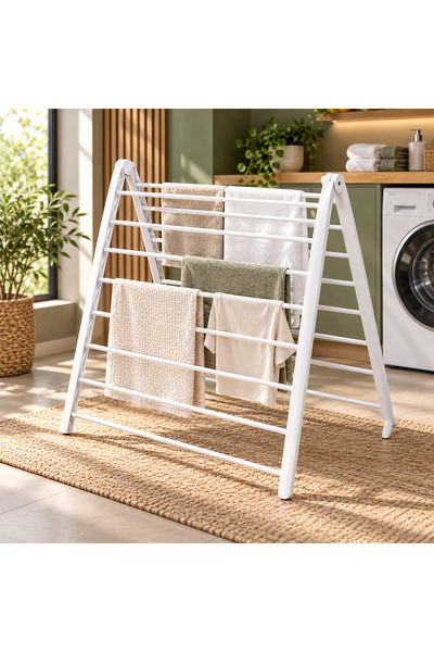 OEM Uscător de rufe pliabil, 16 bare, 165 x 68 cm, capacitate 32 kg, alb