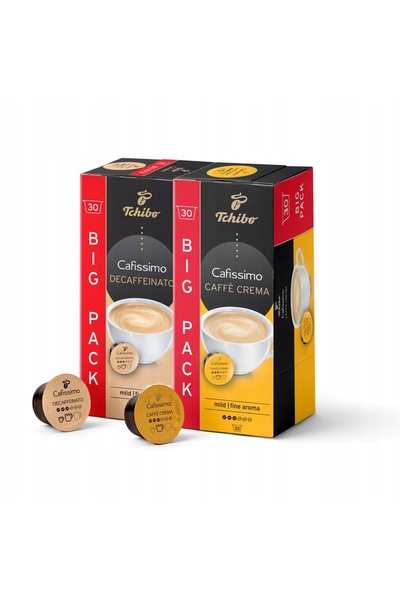 Tchibo Cafissimo Caffe Crema Fine Aroma Cafea 30 Capsule/ Decofeinizată 30 Ca...