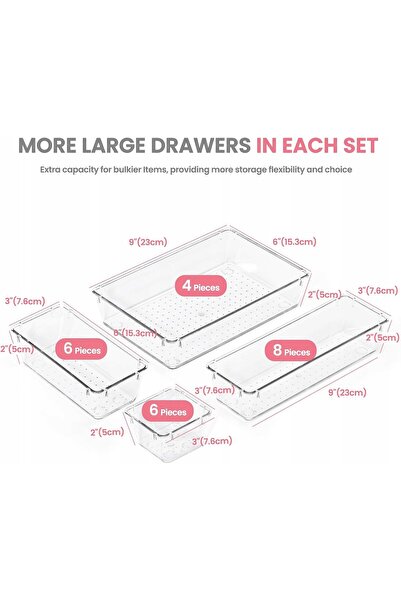 NO BRAND Organizatoare din plastic pentru sertare, transparente, diverse dime...