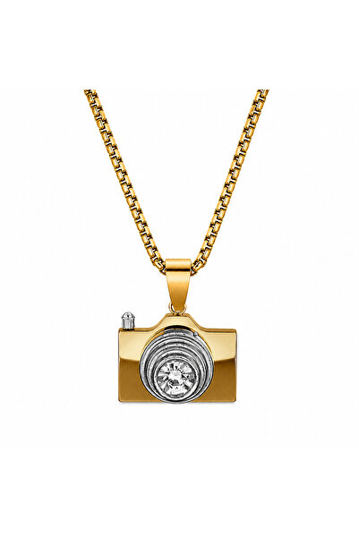 YVA Jewelry Lanț cu pandantiv pentru bărbați, din inox placat cu aur, waterpr...