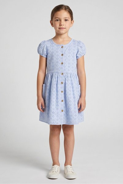 Little Lass Kids Girl 2 Piece Embroidered Dress, Lavender