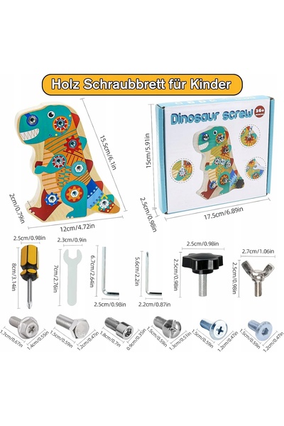 NO BRAND DINOSAUR DIN LEMN CU ȘURUBURI – DEZVOLTAREA ABILITĂȚILOR MANUALE – B...