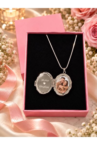 Melisa Takı & Aksesuar 316L Steel Gold Color Openable Picture Necklace (Photo and Name - Date Can Be Added)