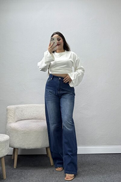 BELENDİR Women's Buckle Baggy Jeans Blue Model Tv-82705