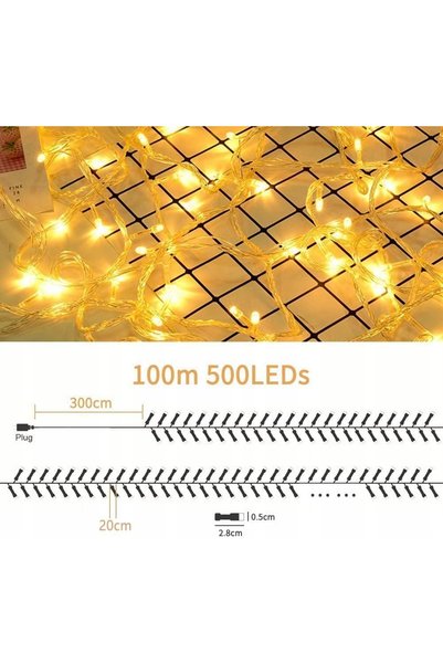 NO BRAND Ghirlandă luminoasă de Crăciun, alb cald, 100m, 500 LED-uri