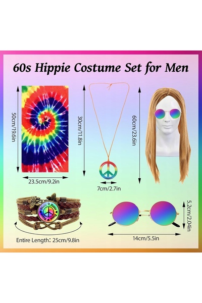 NO BRAND ACCESORII HIPPI, RECUZITĂ – 5 Piese – COSTUMUL PERFECT PENTRU BALUL ...