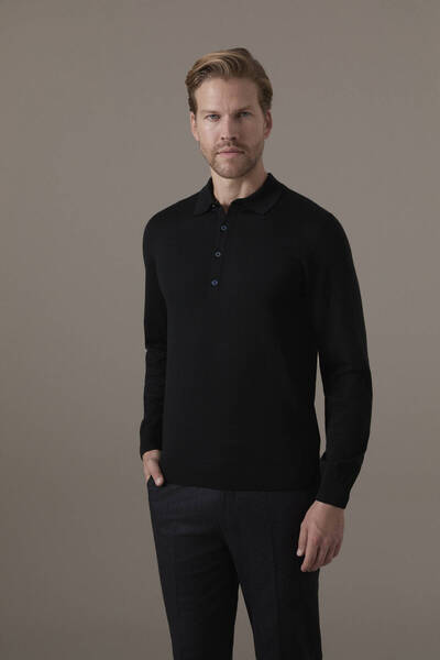Hemington Extrafine Merino Siyah 3 Düğme Polo Triko