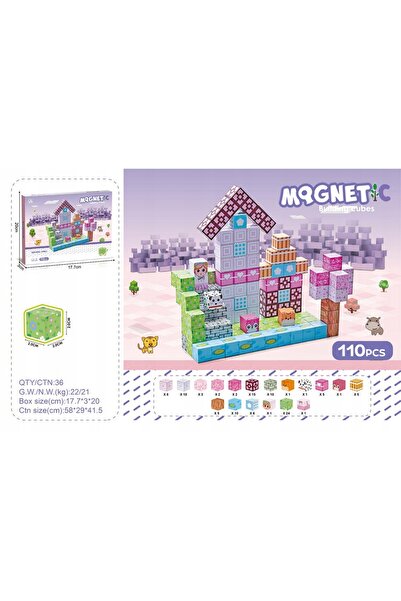 NO BRAND Set de cuburi, blocuri magnetice 110 piese.