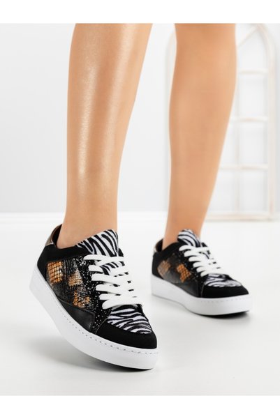 CM Sneakers dama model zebra cu negru si alb din piele ecologica Emasrys