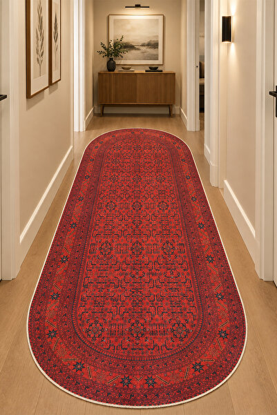 Seraser Home Tekstil Etnik Otantik Desenli Kaymaz Tabanlı Dijital Baskılı Yolluk, Salon, Mutfak Halısı
