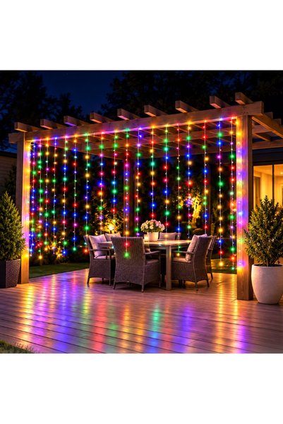 JRH Instalație de Crăciun Tip Perdea LED 3×3 m, Multicolor, Interior/Exterior